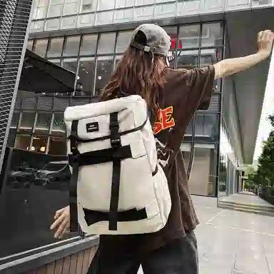 行途 简约休闲大容量 尼龙 双肩包 男女同款情侣款 黑色/酒红色/白色