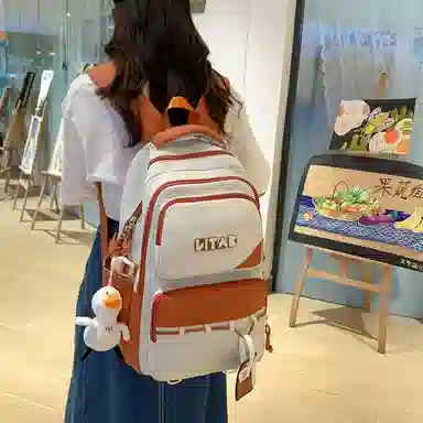 行途 韩版简约大容量中学生初中生减负高中 尼龙 双肩包 女款 黑色/桔色/红色/卡其色/绿色