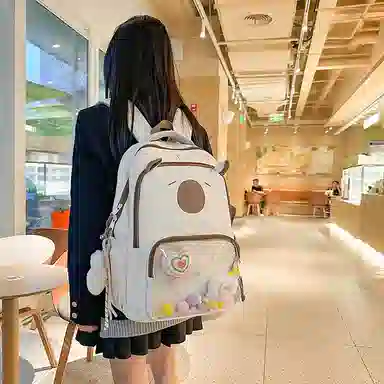 行途 卡通卡皮巴拉大容量可爱学生旅游 尼龙 痛包 女款