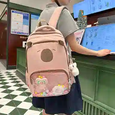 行途 卡通卡皮巴拉大容量可爱学生旅游 尼龙 痛包 女款