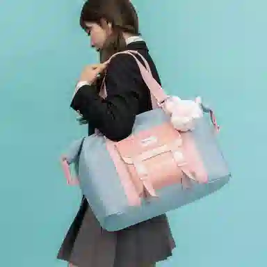 行途 防泼水旅行包大容量时尚潮流牛津布单肩包休闲简约可爱挂件健身包 中号 女款 多色