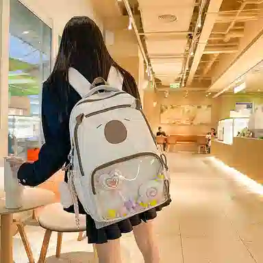 行途 卡通卡皮巴拉大容量可爱学生旅游 尼龙 痛包 女款