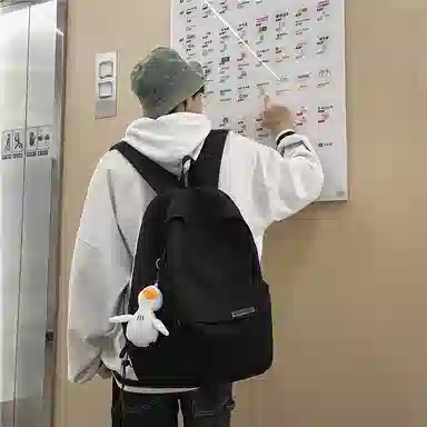 行途 简约大容量旅行背包休闲日系初中生高中大学生书包 尼龙 双肩包 男女同款情侣款 黑色/白色/蓝色/粉色