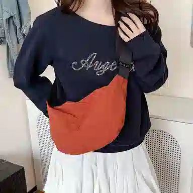 行途 潮牌学生简约百搭布袋背包休闲通勤腋下包 水洗布 斜挎单肩包 男女同款情侣款 黑色/白色/绿色/黄色/桔色