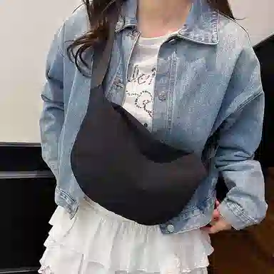 行途 潮牌学生简约百搭布袋背包休闲通勤腋下包 水洗布 斜挎单肩包 男女同款情侣款 黑色/白色/绿色/黄色/桔色