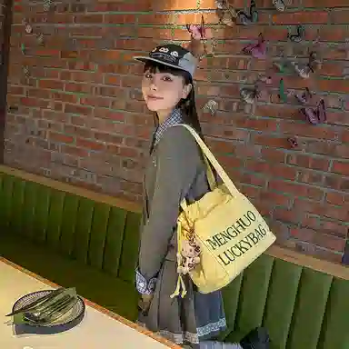 行途 休闲简约日常通勤时尚百搭 棉 单肩包 男女同款情侣款 黑色/白色/红色/黄色/卡其色/蓝色