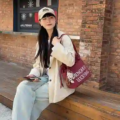 行途 休闲简约日常通勤时尚百搭 棉 单肩包 男女同款情侣款 黑色/白色/红色/黄色/卡其色/蓝色