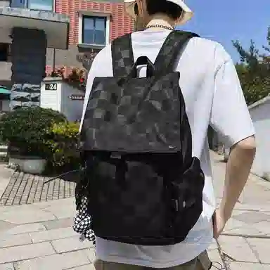 行途 休闲大容量多功能 尼龙 双肩包 常规 男女同款情侣款 黑色/白色