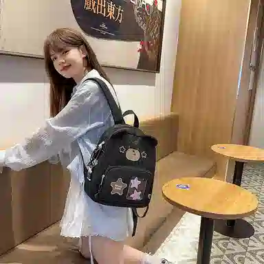 行途 书包可爱小熊童趣外出旅行小学生背包旅游轻便韩系卡通 尼龙 双肩包 男女同款情侣款 黑色/白色/蓝色/黄色/卡其色