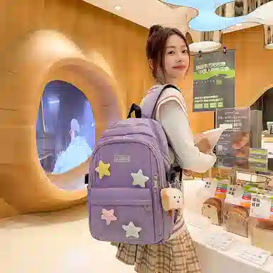 行途 可爱简约学院风 尼龙 双肩包 常规 女款 黑色/粉色/绿色/紫色