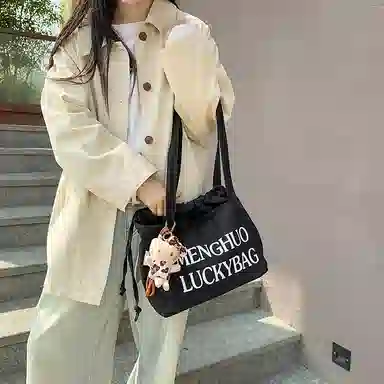 行途 休闲简约日常通勤时尚百搭 棉 单肩包 男女同款情侣款 黑色/白色/红色/黄色/卡其色/蓝色