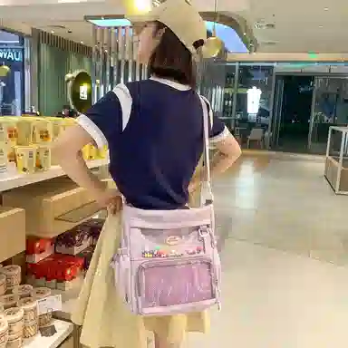 行途 简约时尚校园初中生大容量背包可爱托特包 涤棉 单肩斜挎包 女款 黑色/白色/卡其色/蓝色/黄色/紫色