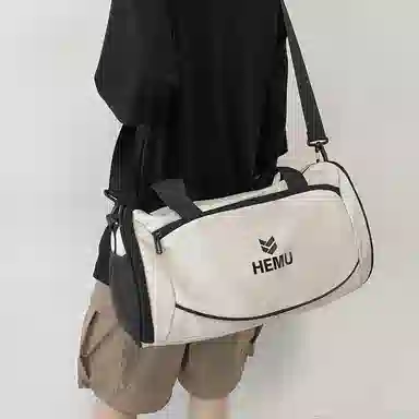 行途 大容量百搭休闲 尼龙 健身包 大号 男女同款情侣款 黑色/白色