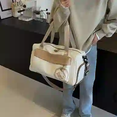 行途 大容量拼色设计 织物 手提健身包 大号 男女同款情侣款 黑色/米白色/蓝色/粉色/卡其色