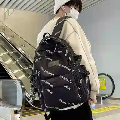 行途 简约旅行轻便休闲百搭 尼龙 双肩包 男女同款情侣款 黑色/白色/蓝色/卡其色