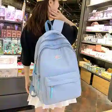 行途 大学生百搭日系高中生韩版中学生少年感 女款 尼龙 双肩包 黑色/蓝色/白色/紫色