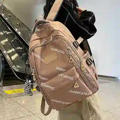 行途 简约旅行轻便休闲百搭 尼龙 双肩包 男女同款情侣款 黑色/白色/蓝色/卡其色