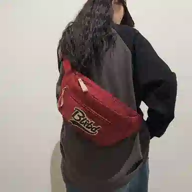 行途 时尚小众宽肩带可爱 尼龙 胸包腰包 男女同款情侣款 黑色/蓝色/红色/白色