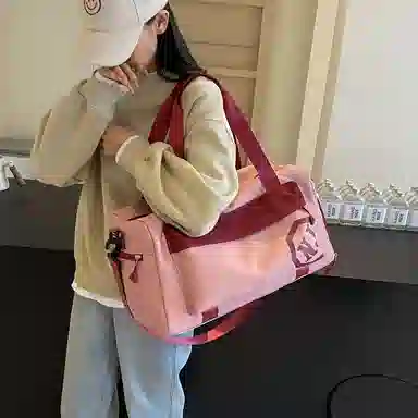 行途 大容量拼色设计 织物 手提健身包 大号 男女同款情侣款 黑色/米白色/蓝色/粉色/卡其色