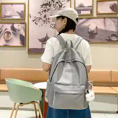 行途 韩版原宿初高中学生简约纯色大容量 尼龙 双肩包 女款 粉色/绿色/紫色/黑色/灰色