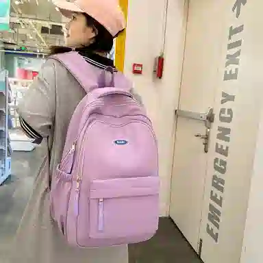 行途 大学生百搭日系高中生韩版中学生少年感 女款 尼龙 双肩包 黑色/蓝色/白色/紫色