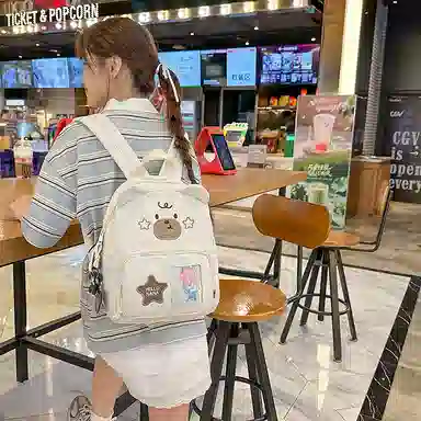 行途 书包可爱小熊童趣外出旅行小学生背包旅游轻便韩系卡通 尼龙 双肩包 男女同款情侣款 黑色/白色/蓝色/黄色/卡其色