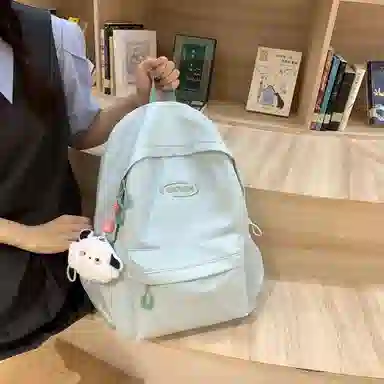 行途 韩版原宿初高中学生简约纯色大容量 尼龙 双肩包 女款 粉色/绿色/紫色/黑色/灰色