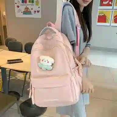 行途 中学生日系纯色高中生夏季休闲旅游背包防泼水 尼龙 双肩包 男女同款情侣款 黑色/米白色/绿色/粉色/黄色