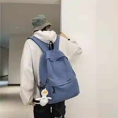 行途 简约大容量旅行背包休闲日系初中生高中大学生书包 尼龙 双肩包 男女同款情侣款 黑色/白色/蓝色/粉色