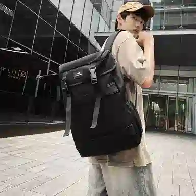 行途 简约休闲大容量 尼龙 双肩包 男女同款情侣款 黑色/酒红色/白色