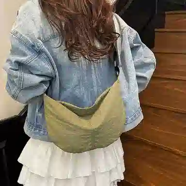 行途 潮牌学生简约百搭布袋背包休闲通勤腋下包 水洗布 斜挎单肩包 男女同款情侣款 黑色/白色/绿色/黄色/桔色