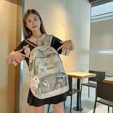 行途 新中式国风简约 条绒 双肩包 男女同款情侣款 灰色/粉色/卡其色/黄色/蓝色/绿色