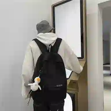 行途 简约大容量旅行背包休闲日系初中生高中大学生书包 尼龙 双肩包 男女同款情侣款 黑色/白色/蓝色/粉色