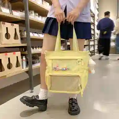 行途 简约时尚校园初中生大容量背包可爱托特包 涤棉 单肩斜挎包 女款 黑色/白色/卡其色/蓝色/黄色/紫色