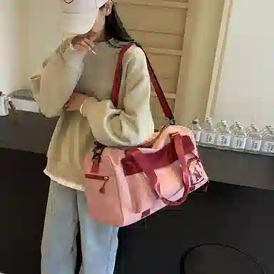 行途 大容量拼色设计 织物 手提健身包 大号 男女同款情侣款 黑色/米白色/蓝色/粉色/卡其色