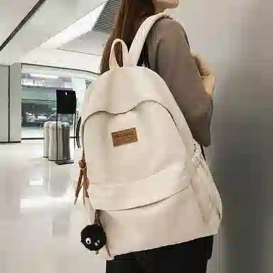 行途 初中高颜值森系纯色百搭小众设计感高中大学生 尼龙 书包背包双肩包 常规 男女同款情侣款 黑色/白色/绿色/卡其色