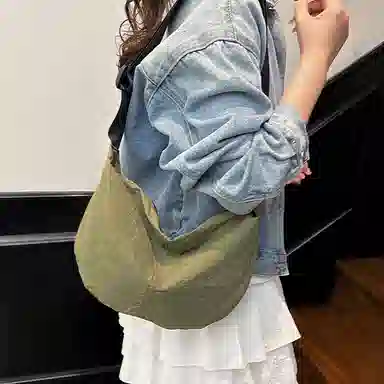 行途 潮牌学生简约百搭布袋背包休闲通勤腋下包 水洗布 斜挎单肩包 男女同款情侣款 黑色/白色/绿色/黄色/桔色