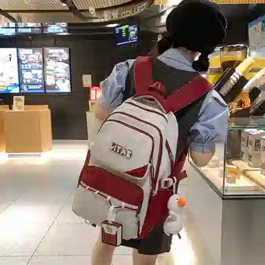 行途 韩版简约大容量中学生初中生减负高中 尼龙 双肩包 女款 黑色/桔色/红色/卡其色/绿色