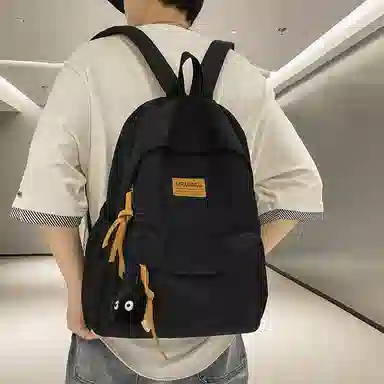 行途 初中高颜值森系纯色百搭小众设计感高中大学生 尼龙 书包背包双肩包 常规 男女同款情侣款 黑色/白色/绿色/卡其色