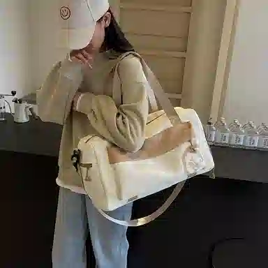 行途 大容量拼色设计 织物 手提健身包 大号 男女同款情侣款 黑色/米白色/蓝色/粉色/卡其色