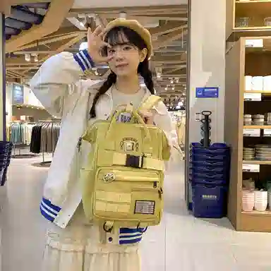 行途 百搭学院风高颜值 尼龙 双肩包 常规 女款 黑色/白色/黄色