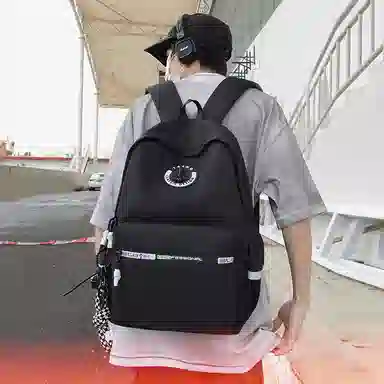 行途 双肩包大容量高级感书包高中简约 男女同款 大学生休闲百搭旅行背包 黑色