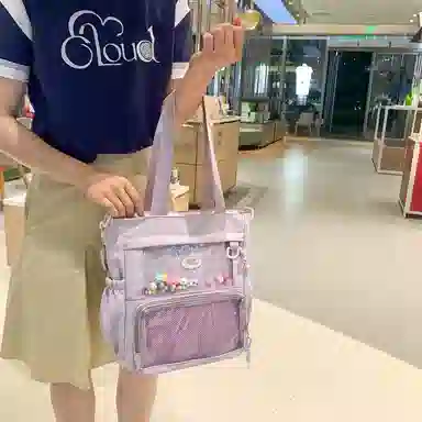 行途 简约时尚校园初中生大容量背包可爱托特包 涤棉 单肩斜挎包 女款 黑色/白色/卡其色/蓝色/黄色/紫色