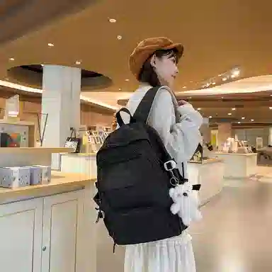 行途 小清新大容量百搭休闲 尼龙 双肩包 男女同款情侣款 黑色/白色/黄色/紫色/蓝色