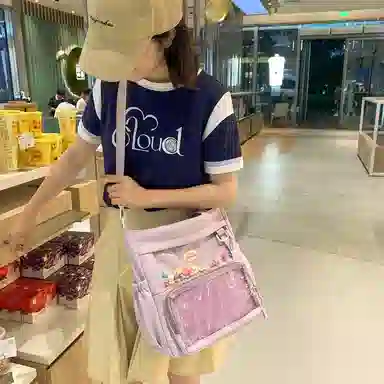 行途 简约时尚校园初中生大容量背包可爱托特包 涤棉 单肩斜挎包 女款 黑色/白色/卡其色/蓝色/黄色/紫色