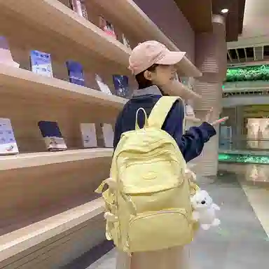 行途 小清新大容量百搭休闲 尼龙 双肩包 男女同款情侣款 黑色/白色/黄色/紫色/蓝色