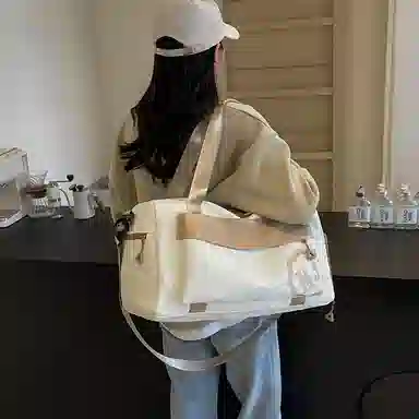 行途 大容量拼色设计 织物 手提健身包 大号 男女同款情侣款 黑色/米白色/蓝色/粉色/卡其色