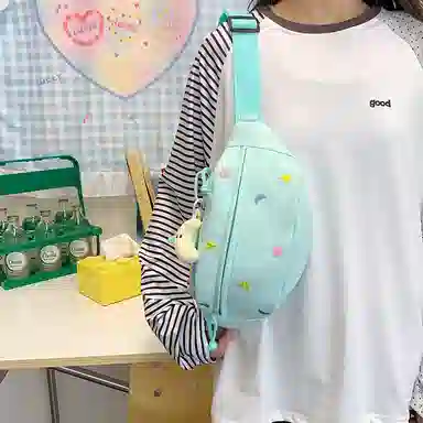 行途 可爱卡通休闲运动斜挎包轻便旅行胸前防水 帆布 帆布包腰包 女款 多色