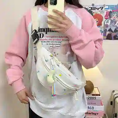 行途 可爱卡通休闲运动斜挎包轻便旅行胸前防水 帆布 帆布包腰包 女款 多色