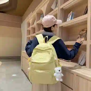 行途 小清新大容量百搭休闲 尼龙 双肩包 男女同款情侣款 黑色/白色/黄色/紫色/蓝色